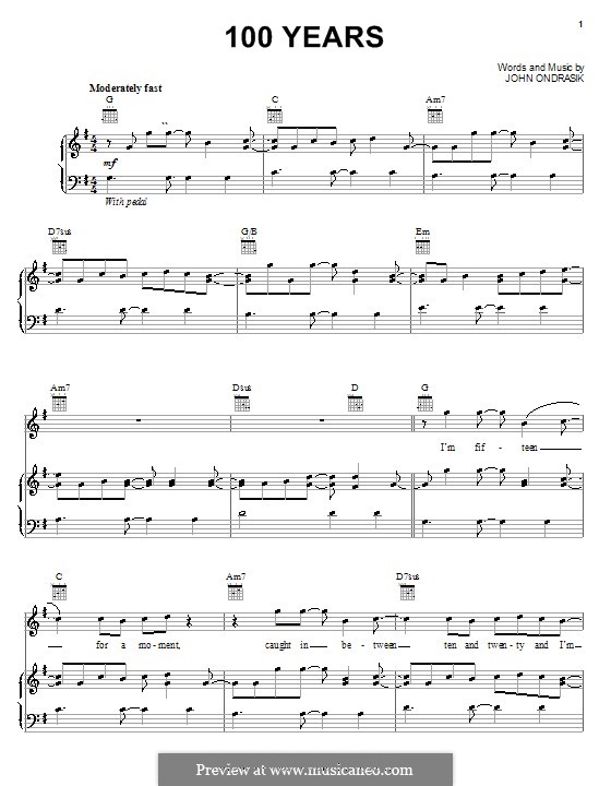 100 Years (Five for Fighting): Für Stimme und Klavier (oder Gitarre) by John Ondrasik