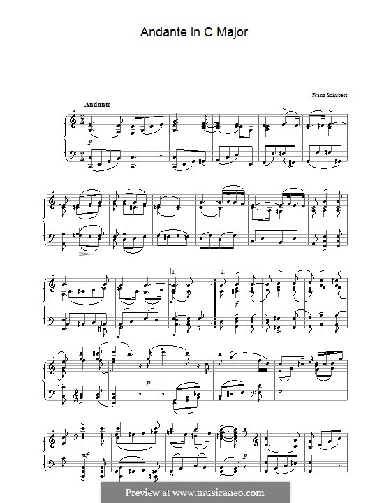 Andante für Klavier in C-Dur, D.29: Für einen Interpreten by Franz Schubert