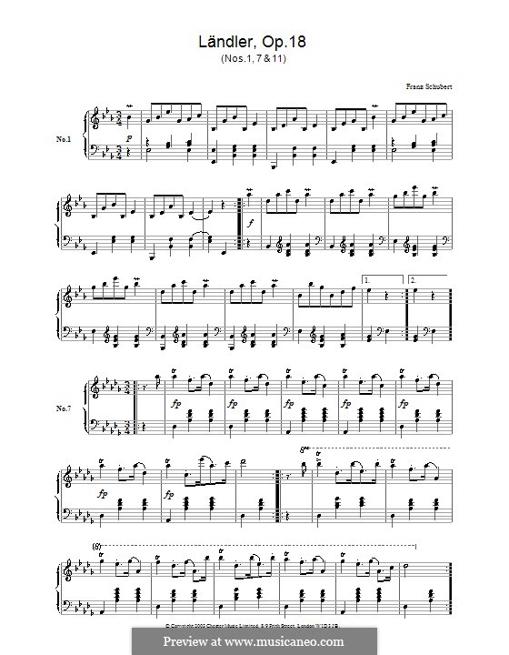Zwölf Walzer, Siebzehn Ländler und Neun Ecossaise, D.145 Op.18: Ländler Nr.1, 7, 8 by Franz Schubert