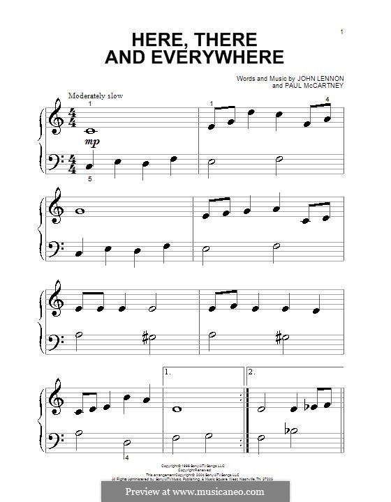 Here, There and Everywhere (The Beatles): Für Klavier (ery easy version) by John Lennon, Paul McCartney