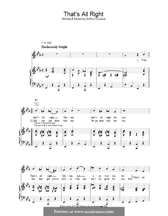 That's All Right (Elvis Presley): Für Stimme und Klavier (oder Gitarre) by Arthur Crudup