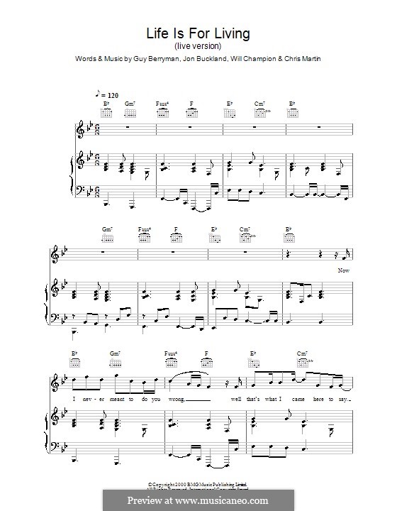 Life is for Living (Coldplay): Für Stimme und Klavier (oder Gitarre) by Chris Martin, Guy Berryman, Jonny Buckland, Will Champion