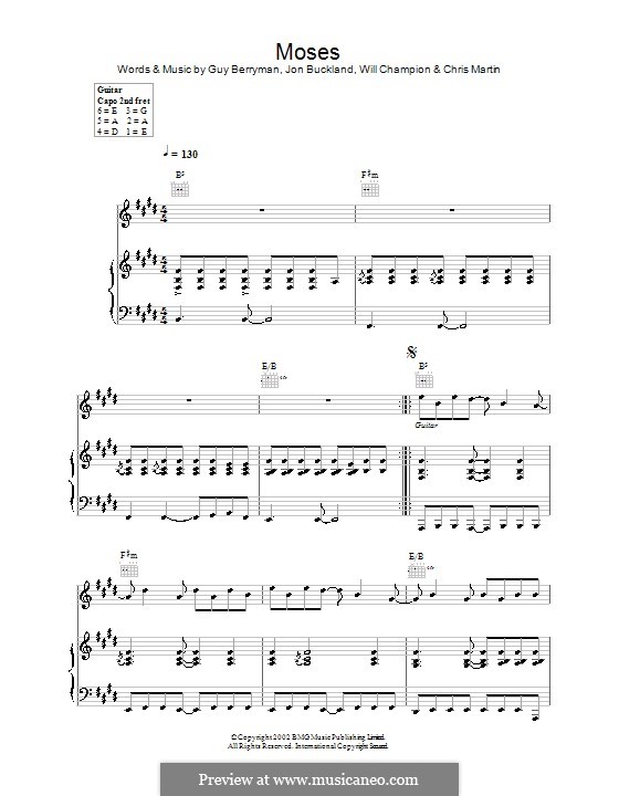 Moses (Coldplay): Für Stimme und Klavier (oder Gitarre) by Chris Martin, Guy Berryman, Jonny Buckland, Will Champion