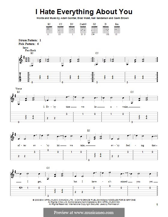 I Hate Everything About You (Three Days Grace): Für Gitarre (Sehr leichte Fassung) by Gavin Brown