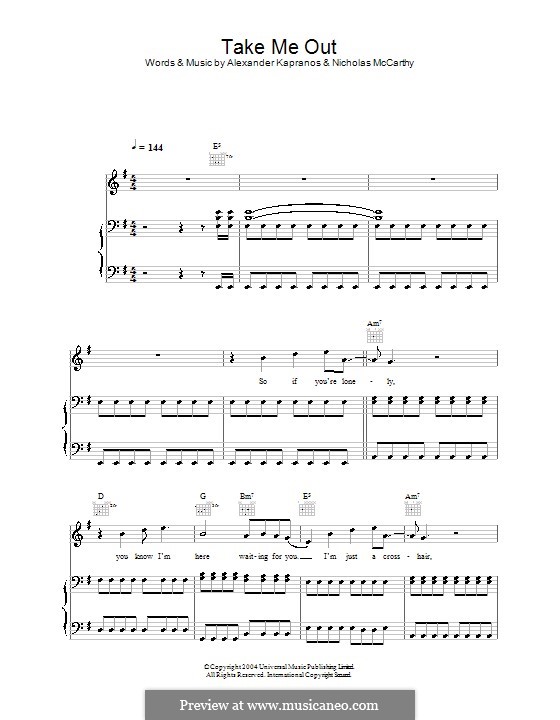 Take Me Out (Franz Ferdinand): Für Stimme und Klavier (oder Gitarre) by Alexander Kapranos, Nicholas McCarthy
