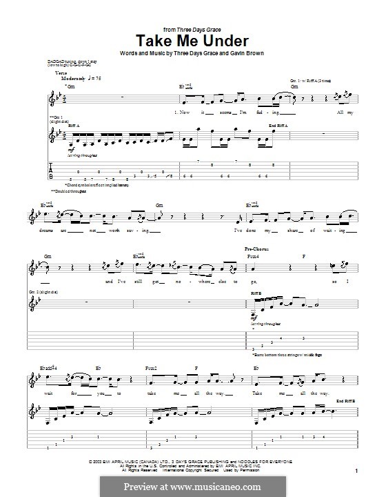 Take Me Under (Three Days Grace): Für Gitarre mit Tabulatur by Gavin Brown