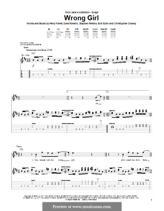 Wrong Girl (Jane's Addiction): Für Gitarre mit Tabulatur by Dave Navarro, Perry Farrell, Stephen Perkins