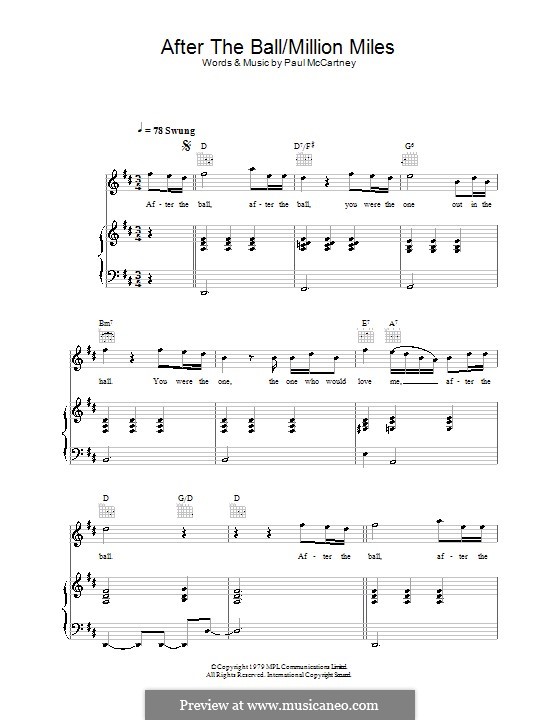After The Ball/Million Miles: Für Stimme und Klavier (oder Gitarre) by Paul McCartney