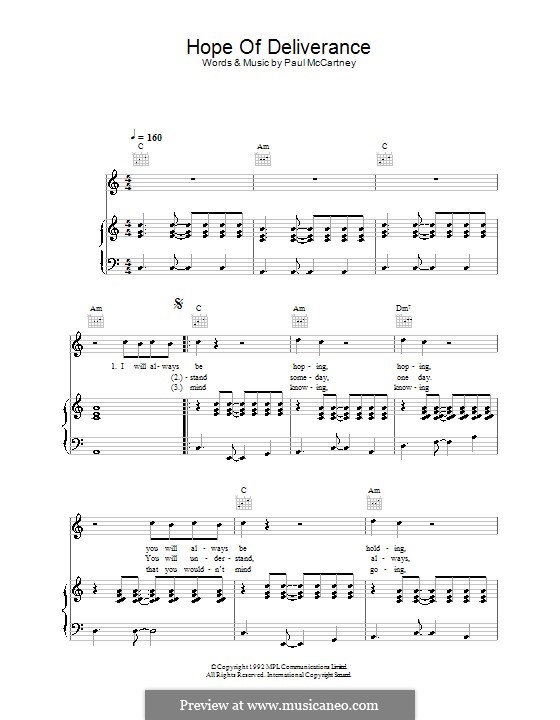Hope of Deliverance: Für Stimme und Klavier (oder Gitarre) by Paul McCartney