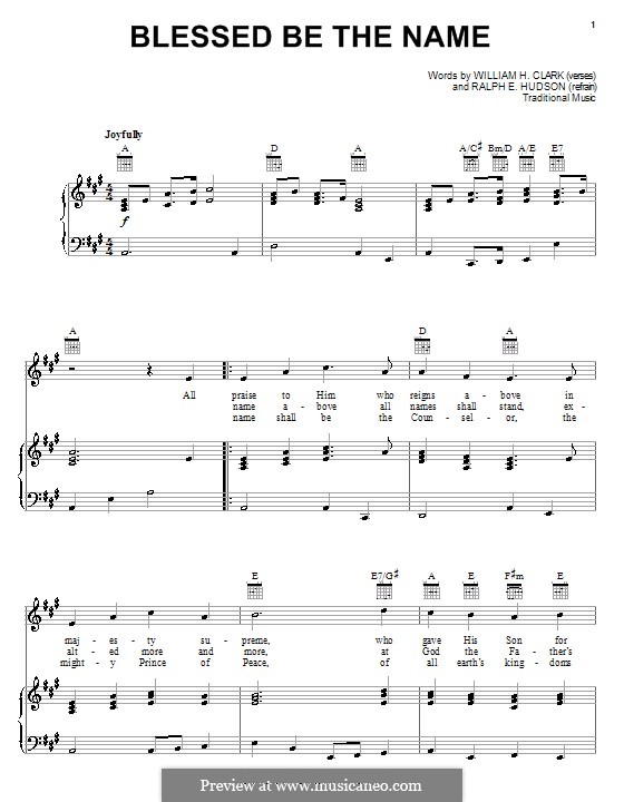 Blessed Be the Name: Für Stimme und Klavier (oder Gitarre) by William (James) Kirkpatrick, Ralph E. Hudson