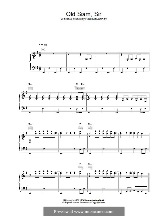Old Siam, Sir (Wings): Für Stimme und Klavier (oder Gitarre) by Paul McCartney