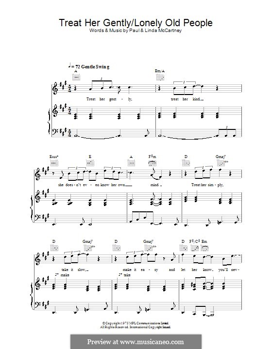 Treat Her Gently / Lonely Old People: Für Stimme und Klavier (oder Gitarre) by Linda McCartney, Paul McCartney