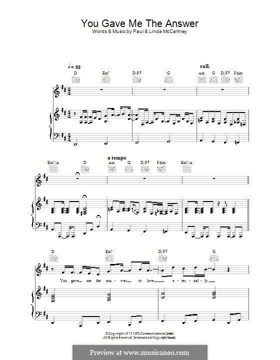 You Gave Me the Answer (Wings): Für Stimme und Klavier (oder Gitarre) by Linda McCartney, Paul McCartney