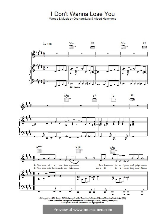 I Don't Wanna Lose You: Für Stimme und Klavier (oder Gitarre) by Albert Hammond