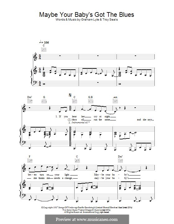 Maybe Your Baby's Got the Blues: Für Stimme und Klavier (oder Gitarre) by Troy Seals