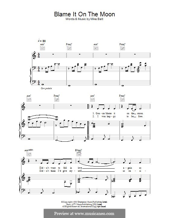 Blame It on the Moon (Katie Melua): Für Stimme und Klavier (oder Gitarre) by Mike Batt