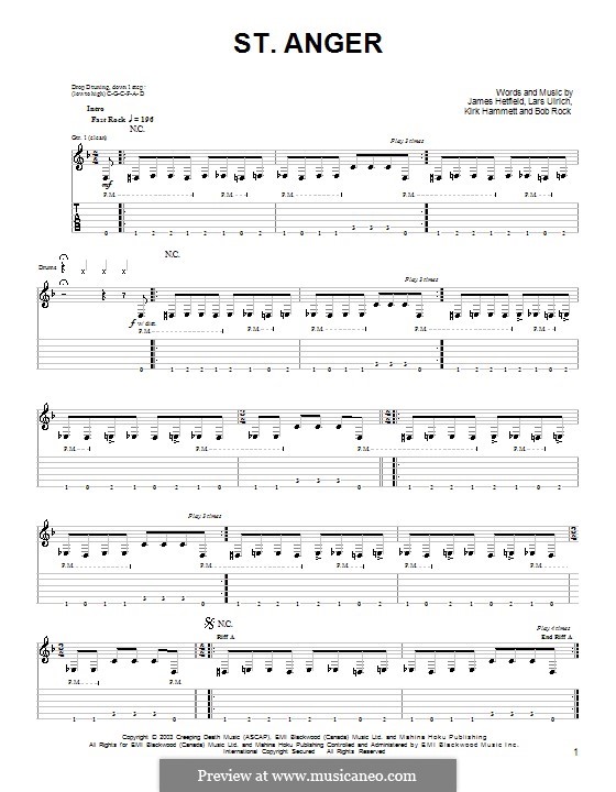 St. Anger (Metallica): Für Gitarre (Sehr leichte Fassung) by Bob Rock, James Hetfield, Kirk Hammett, Lars Ulrich