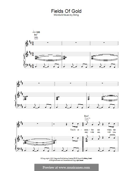 Fields of Gold: Für Stimme und Klavier (oder Gitarre) by Sting