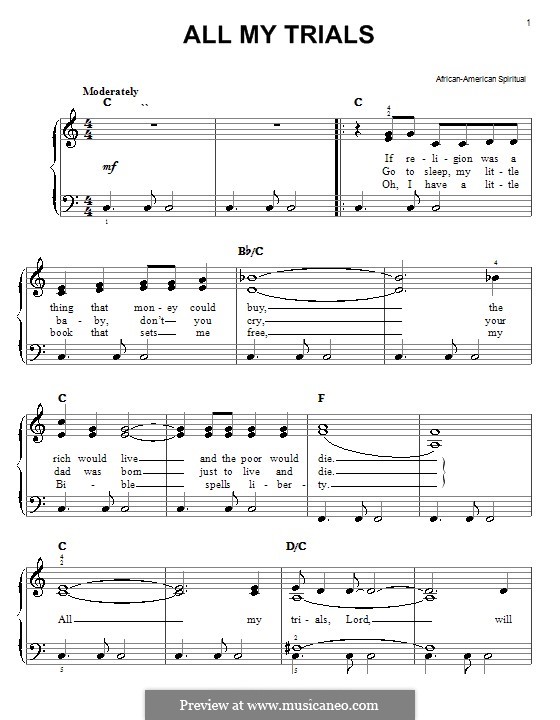 All My Trials: Für Klavier, leicht by folklore
