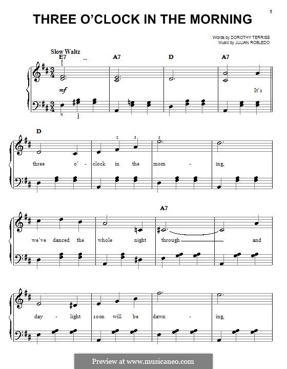 Three O'Clock in the Morning: Einfache Noten für Klavier by Julian Robledo
