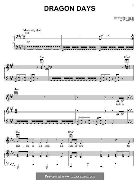 Dragon Days: Für Stimme und Klavier (oder Gitarre) by Alicia Keys