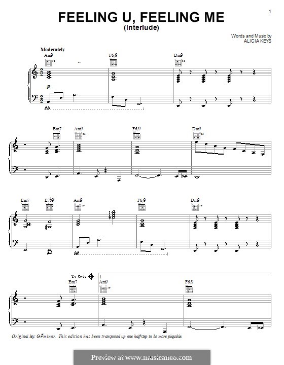 Feeling U, Feeling Me (Interlude): Für Stimme und Klavier (oder Gitarre) by Alicia Keys