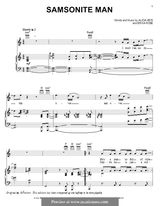 Samsonite Man (Alicia Keys): Für Stimme und Klavier (oder Gitarre) by Erika Rose