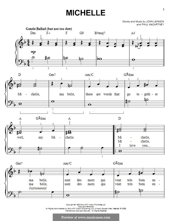 Michelle (The Beatles), for One Instrument: Für Klavier, leicht by John Lennon, Paul McCartney