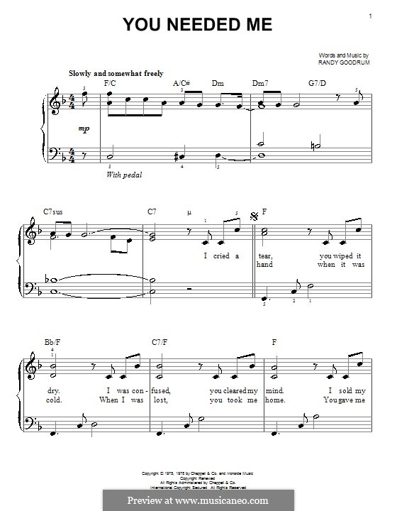 You Needed Me (Anne Murray): Für Klavier, leicht by Randy Goodrum