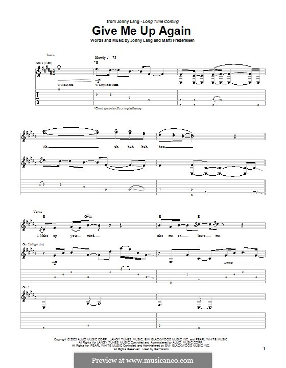 Give Me Up Again (Jonny Lang): Für Gitarre mit Tabulatur by Martin Frederiksen