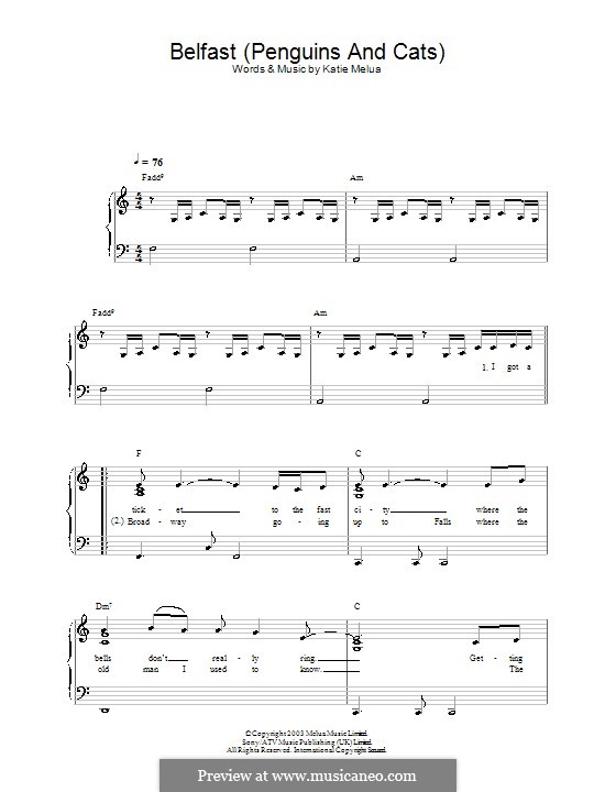 Belfast (Penguins and Cats): Einfache Noten für Klavier by Katie Melua