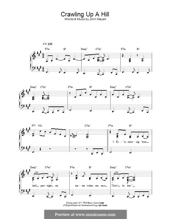 Crawling Up a Hill: Einfache Noten für Klavier by John Mayall