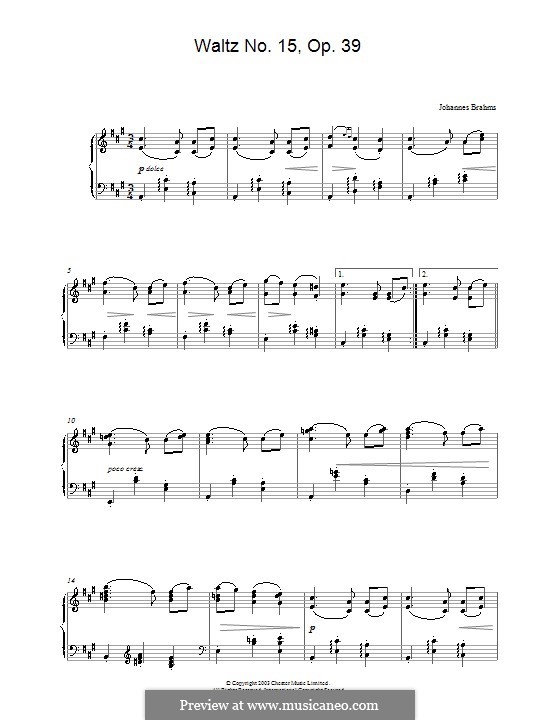 Walzer Nr.15: Für Klavier (Version in A-Dur) by Johannes Brahms