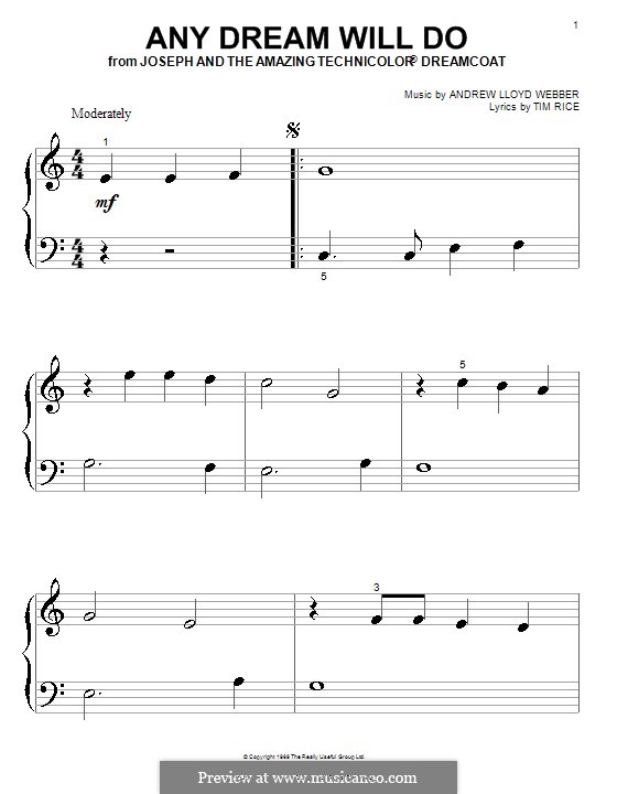 Any Dream Will Do: Für Klavier (sehr leichte Fassung) by Andrew Lloyd Webber