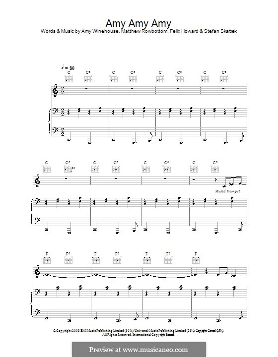 Amy Amy Amy (Amy Winehouse): Für Stimme und Klavier (oder Gitarre) by Felix Howard, Matthew Rowbottom, Stefan Skarbek