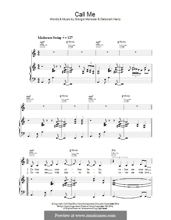 Call Me (Blondie): Für Stimme und Klavier (oder Gitarre) by Deborah Harry, Giorgio Moroder
