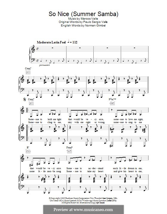 So Nice (Summer Samba): Für Stimme und Klavier (oder Gitarre) by Marcos Valle, Paulo Sergio Valle