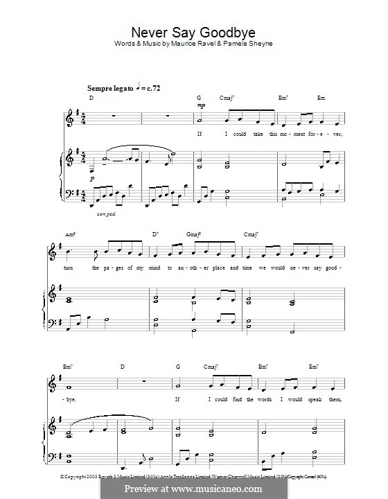 Never Say Goodbye: Für Stimme und Klavier (oder Gitarre) by Maurice Ravel, Pamela Sheyne