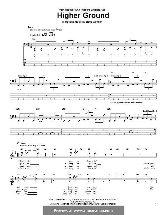 Higher Ground: Für Bassgitarre mit Tabulatur by Stevie Wonder