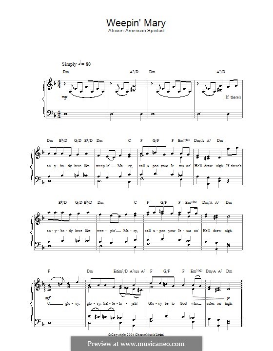 Weepin' Mary: Für Stimme und Klavier by folklore