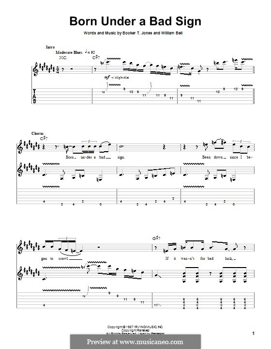 Born Under a Bad Sign: Für Gitarre mit Tabulatur by Booker T. Jones, William Bell