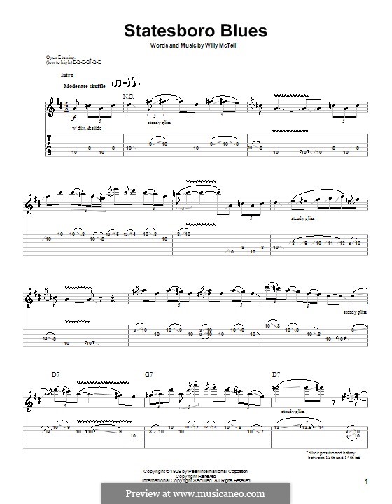 Statesboro Blues (The Allman Brothers Band): Für Gitarre mit Tab by Blind Willie McTell