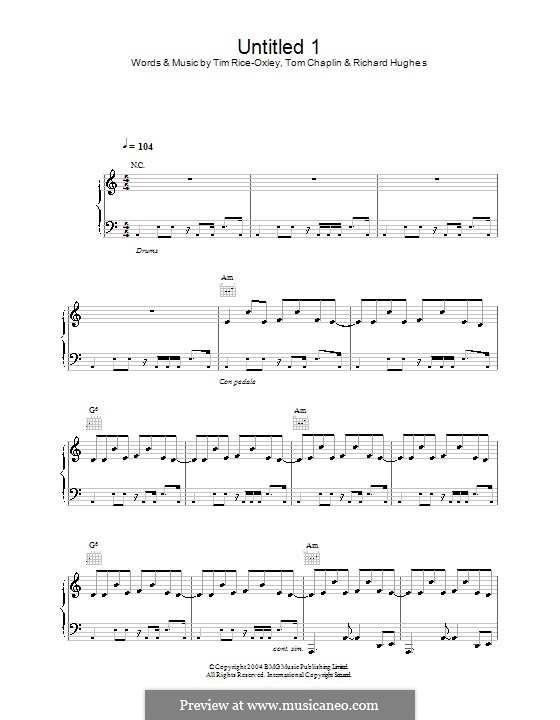 Untitled I (Keane): Für Stimme und Klavier (oder Gitarre) by Richard Hughes, Tim Rice-Oxley, Tom Chaplin