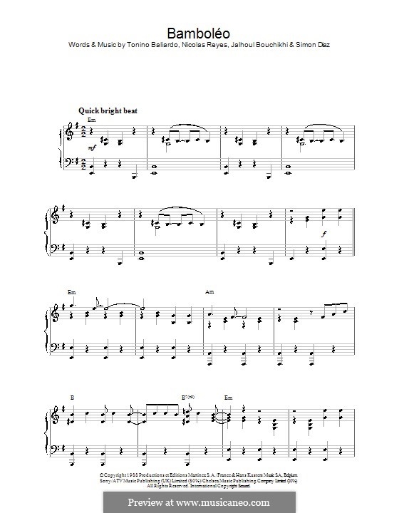 Bamboleo (Gipsy Kings): Für Klavier by Jahloul Bouchikhi, Nicolas Reyes, Simon Diaz, Tonino Baliardo