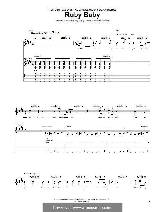 Ruby Baby (Dion): Für Gitarre by Jerry Leiber, Mike Stoller