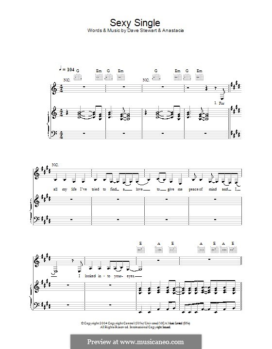 Sexy Single (Anastacia): Für Stimme und Klavier (oder Gitarre) by David A. Stewart
