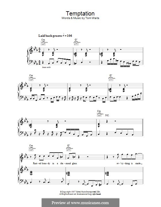 Temptation: Für Stimme und Klavier (oder Gitarre) by Tom Waits