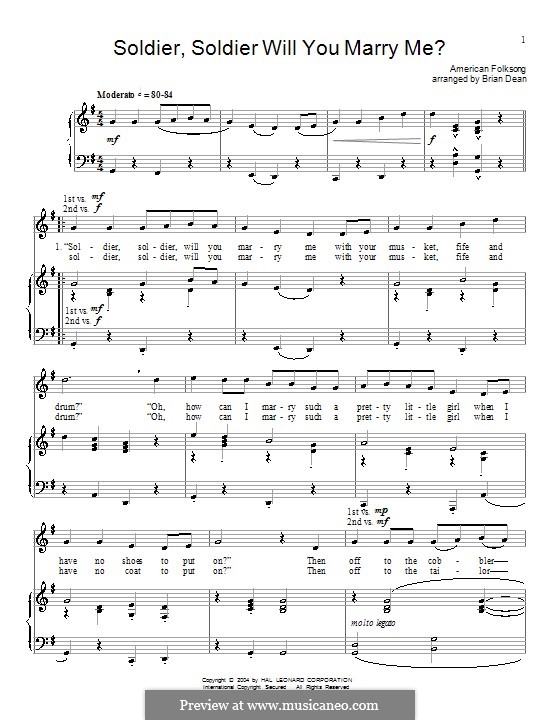 Soldier, Soldier Will You Marry Me: Für Stimme und Klavier (oder Gitarre) by folklore