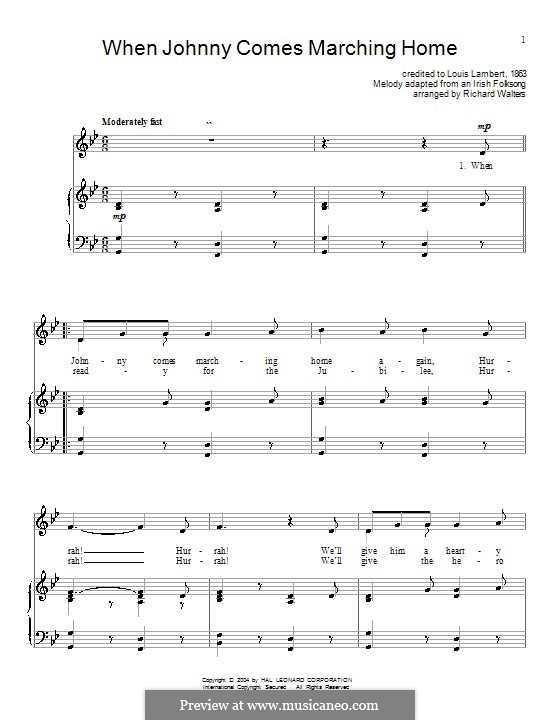 When Johnny Comes Marching Home: Für Stimme und Klavier (oder Gitarre) by Patrick Sarsfield Gilmore
