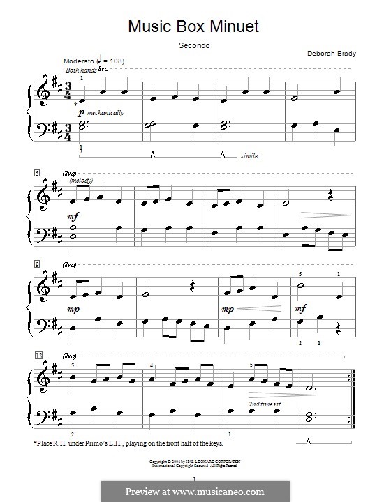 Music Box Minuet: Für Klavier by Deborah Brady